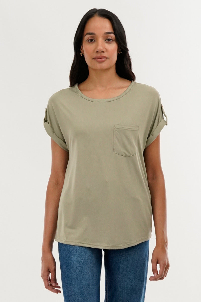 Costa Blanca Basic Cap Sleeve Tee - Green - Womens Tees & Tank Tops - Fairweather