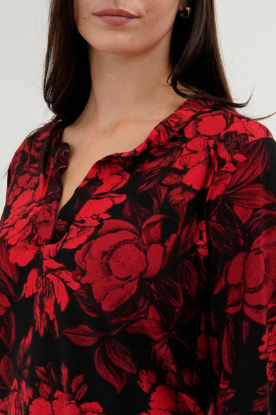 Beechers Brook Floral Split Neck Blouse - Red - Womens Shirts & Blouses - Fairweather