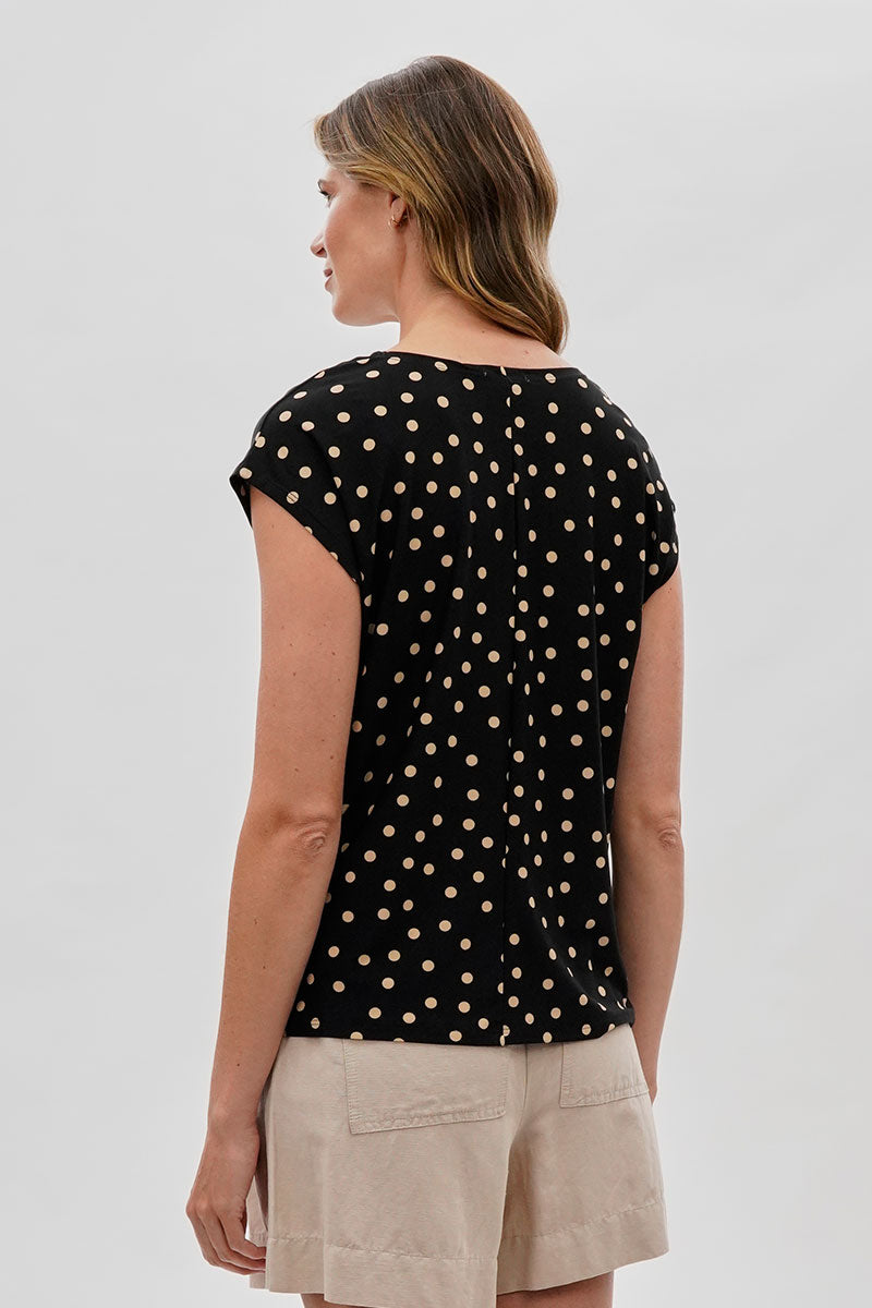 Beechers Brook Polka Dot Cap Sleeve Blouse - Black - Womens Shirts & Blouses - Fairweather