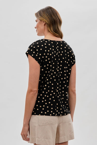 Beechers Brook Polka Dot Cap Sleeve Blouse - Black - Womens Shirts & Blouses - Fairweather