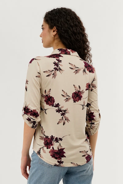 Majora Floral Button Up Blouse - Beige