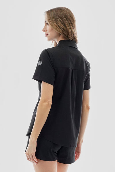 Canada Weather Gear Button Up Short Sleeve Shirt - Black - Womens Shirts & Blouses - Fairweather