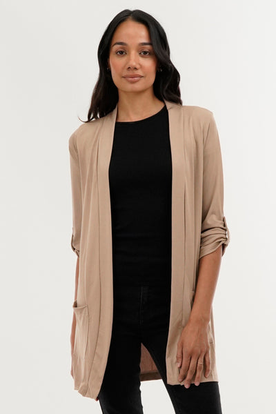 International INC Company Roll Up Sleeve Wrap Cardigan - Beige - Womens Cardigans - Fairweather