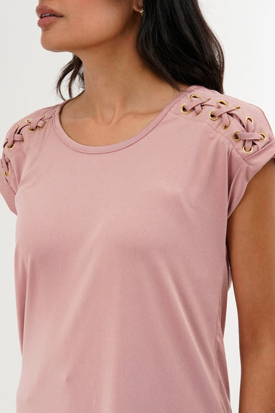 International INC Company Shoulder Lace Up Tee - Pink - Womens Tees & Tank Tops - Fairweather