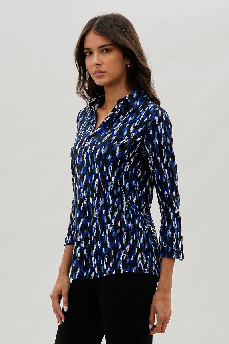 International INC Company Split Neck Collared Blouse - Navy - Womens Shirts & Blouses - Fairweather