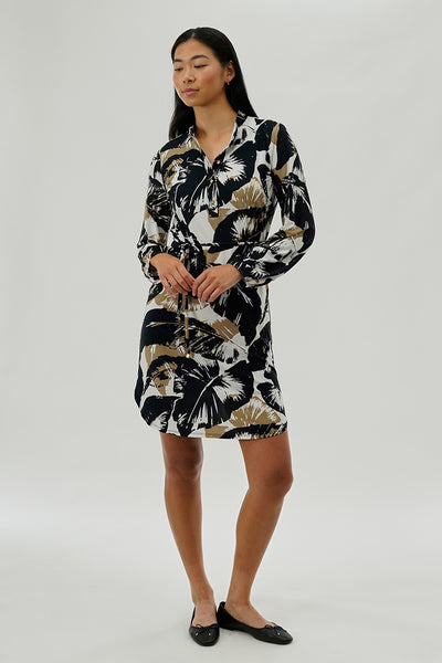 International INC Company Leaf Print Long Sleeve Day Dress - Black - Womens Day Dresses - Fairweather