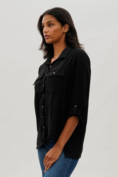 Stylexchange Vintage Button Up Utility Shirt - Black - Womens Shirts & Blouses - Fairweather