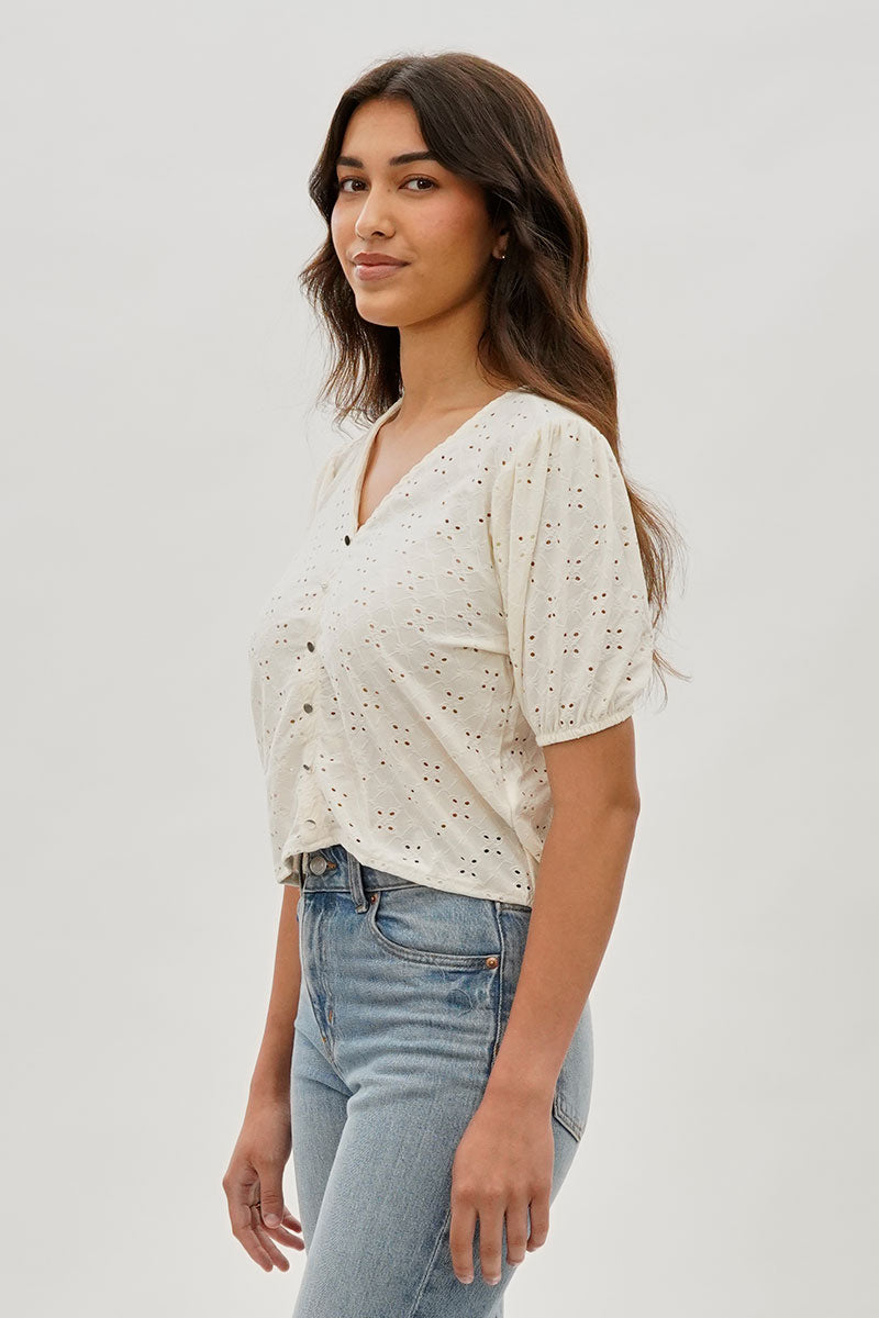 Beechers Brook Button Down Eyelet Blouse - Cream - Womens Shirts & Blouses - Fairweather