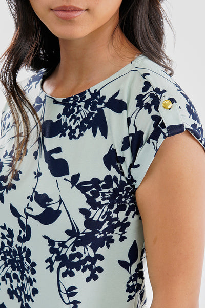 Beechers Brook Floral Cap Sleeve Back Slit Tee - Aqua - Womens Tees & Tank Tops - Fairweather