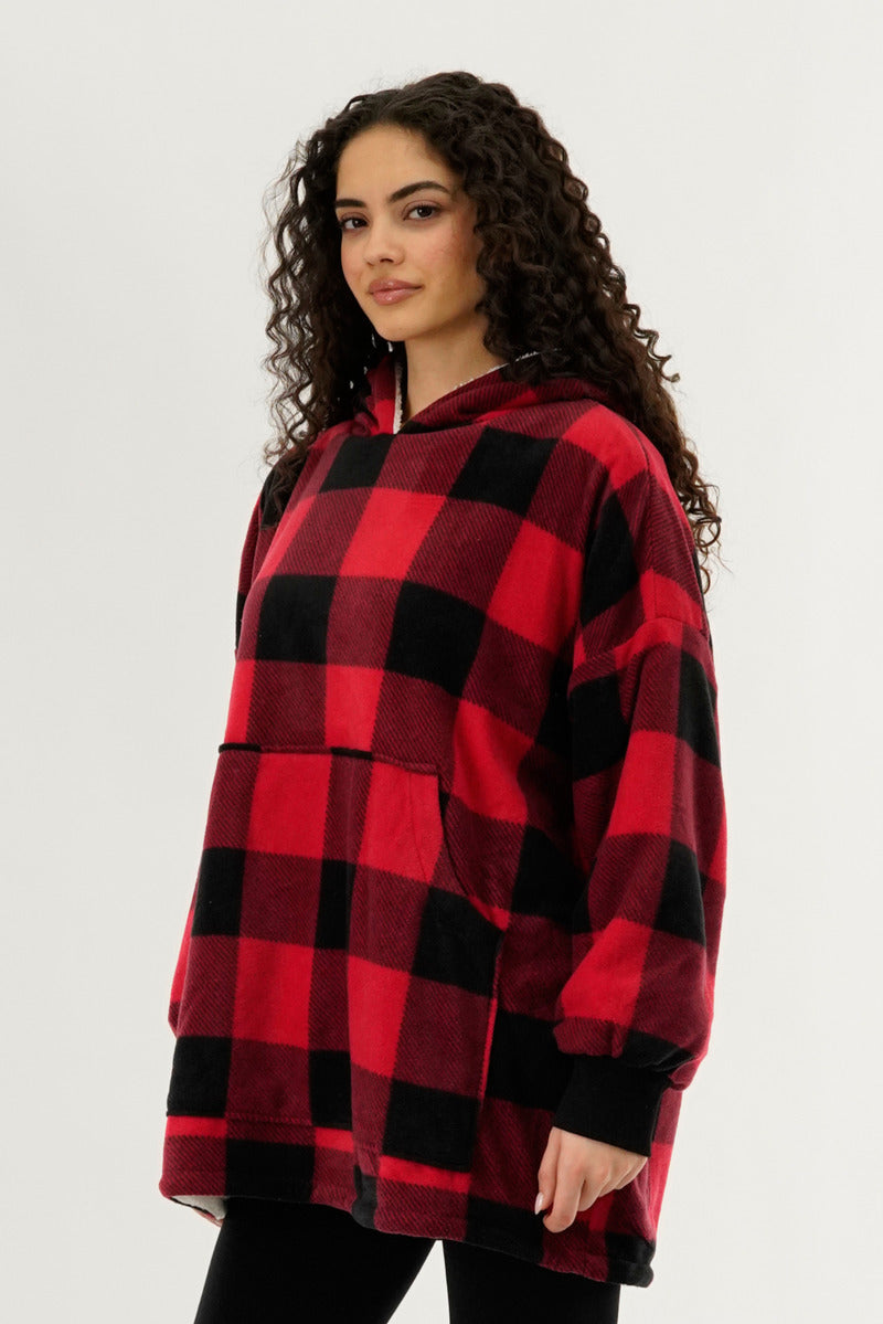 Canada Weather Gear Plaid Oversided Hooded Pajama Top - Red - Womens Pajamas - Fairweather