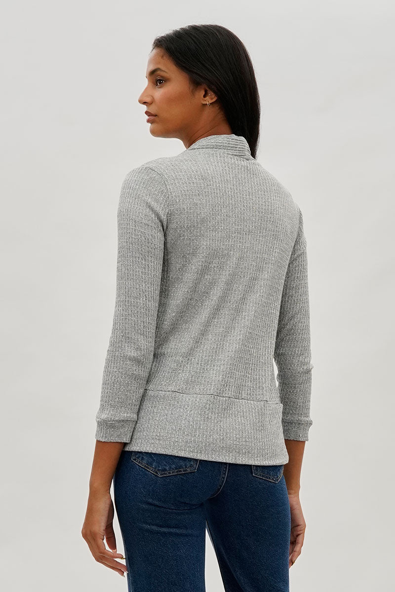 Fahrenheit Waffle Knit 3/4 Sleeve Cardigan - Grey - Womens Cardigans - Fairweather