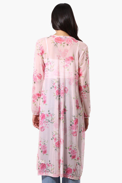 Stylexchange Floral Long Sleeve Sheer Duster Cardigan - Pink - Womens Cardigans - Fairweather