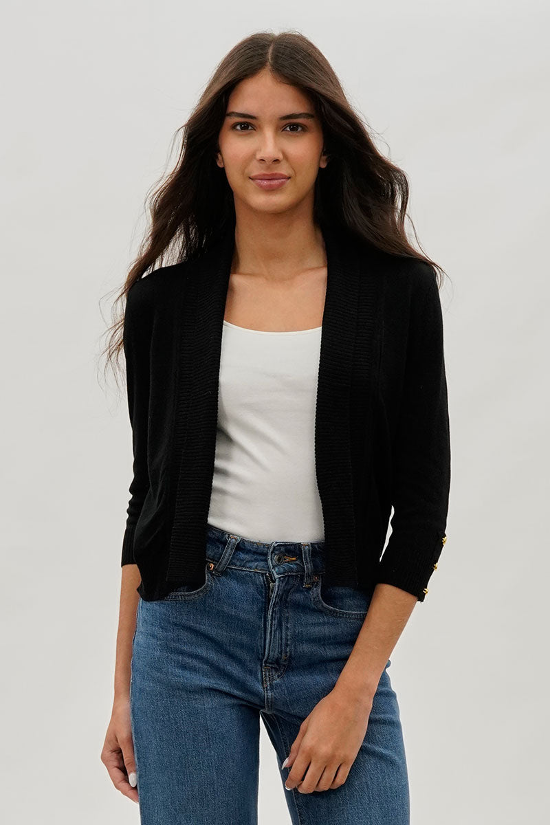 Beechers Brook 3/4 Sleeve Open Shrug Cardigan - Black - Womens Cardigans - Fairweather
