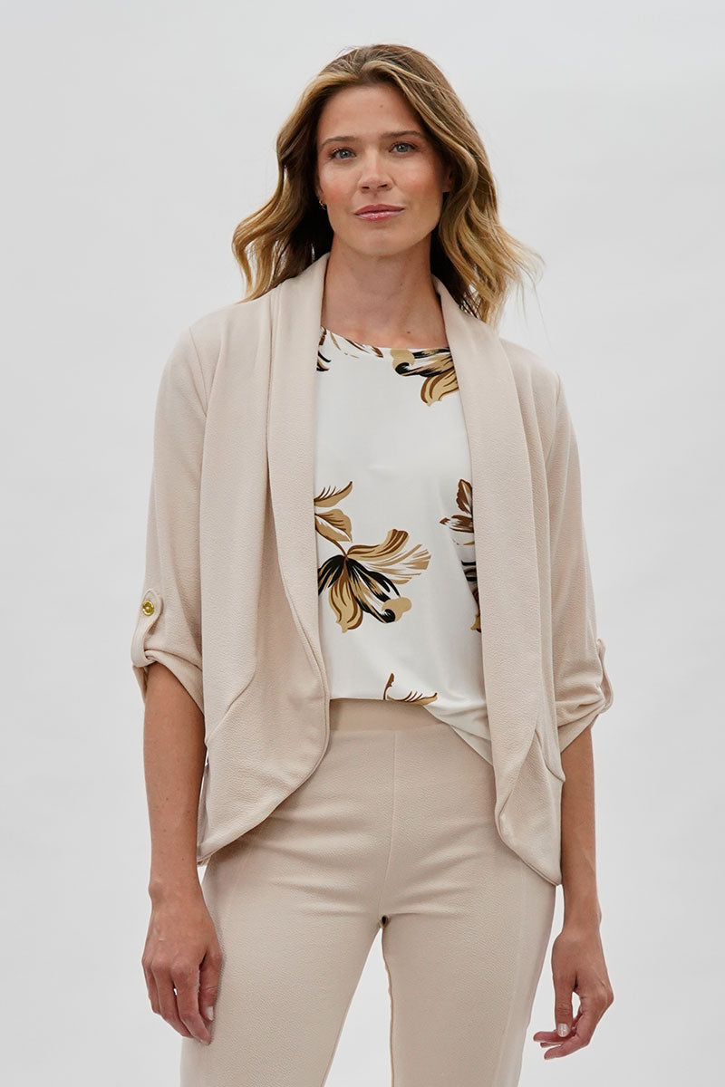 Majora Open Roll Up Sleeve Blazer - Cream - Womens Blazers - Fairweather