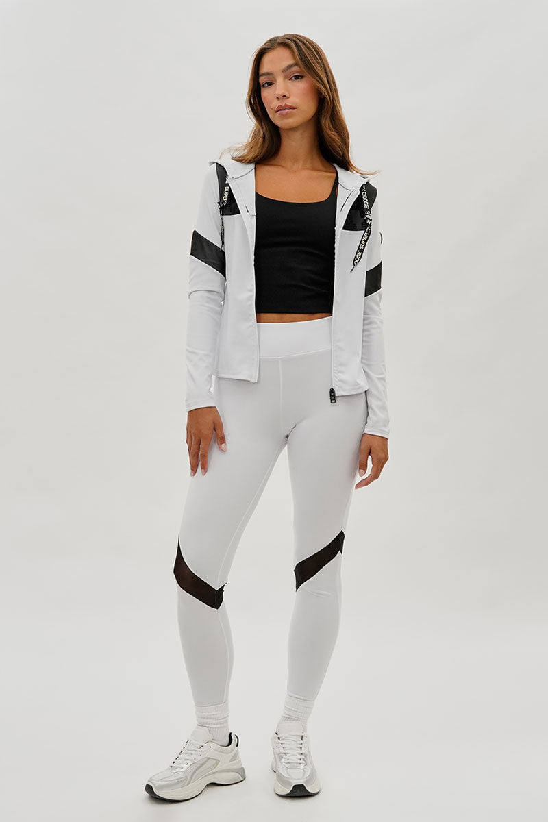 Super Triple Goose Zip Up Mesh Detail Hoodie - White - Womens Hoodies & Sweatshirts - Fairweather