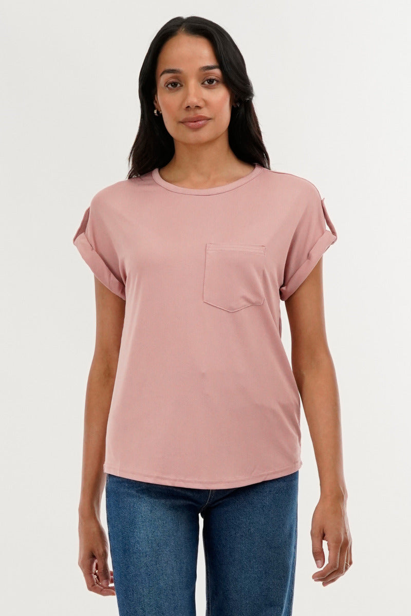 Costa Blanca Basic Cap Sleeve Tee - Pink - Womens Tees & Tank Tops - Fairweather