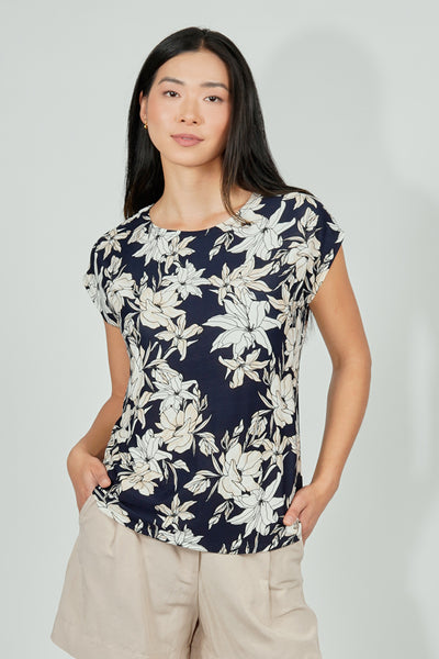 Beechers Brook Floral Circle Neck Tee - Navy - Womens Tees & Tank Tops - Fairweather