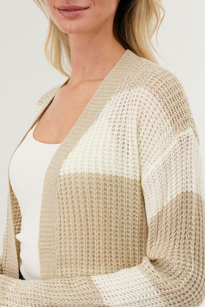 Stylexchange Striped Knit Cardigan - Beige - Womens Cardigans - Fairweather