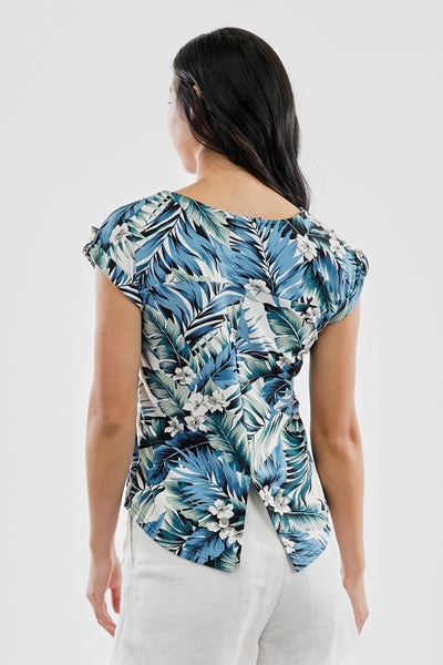 International INC Company Leaf Print Cap Sleeve Back Slit Tee - Green - Womens Tees & Tank Tops - Fairweather