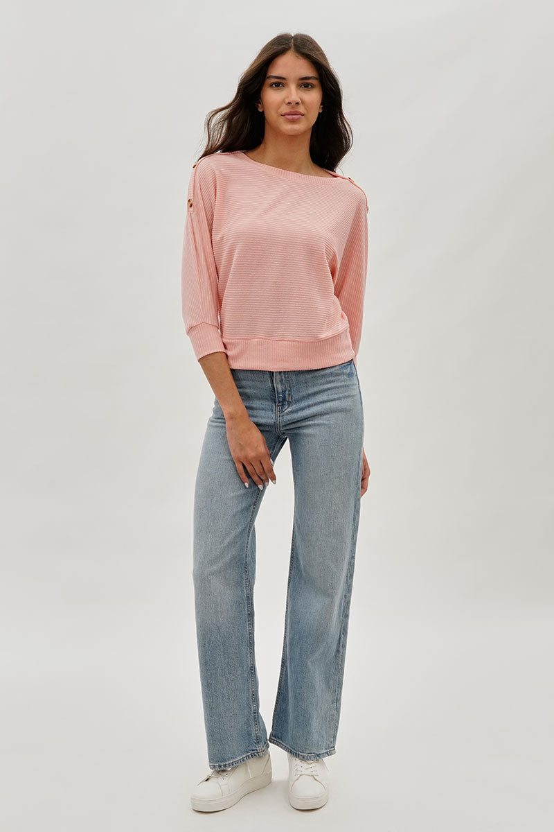 International INC Company Ribbed Button Detail Pullover Sweater - Pink - Womens Pullover Sweaters - Fairweather