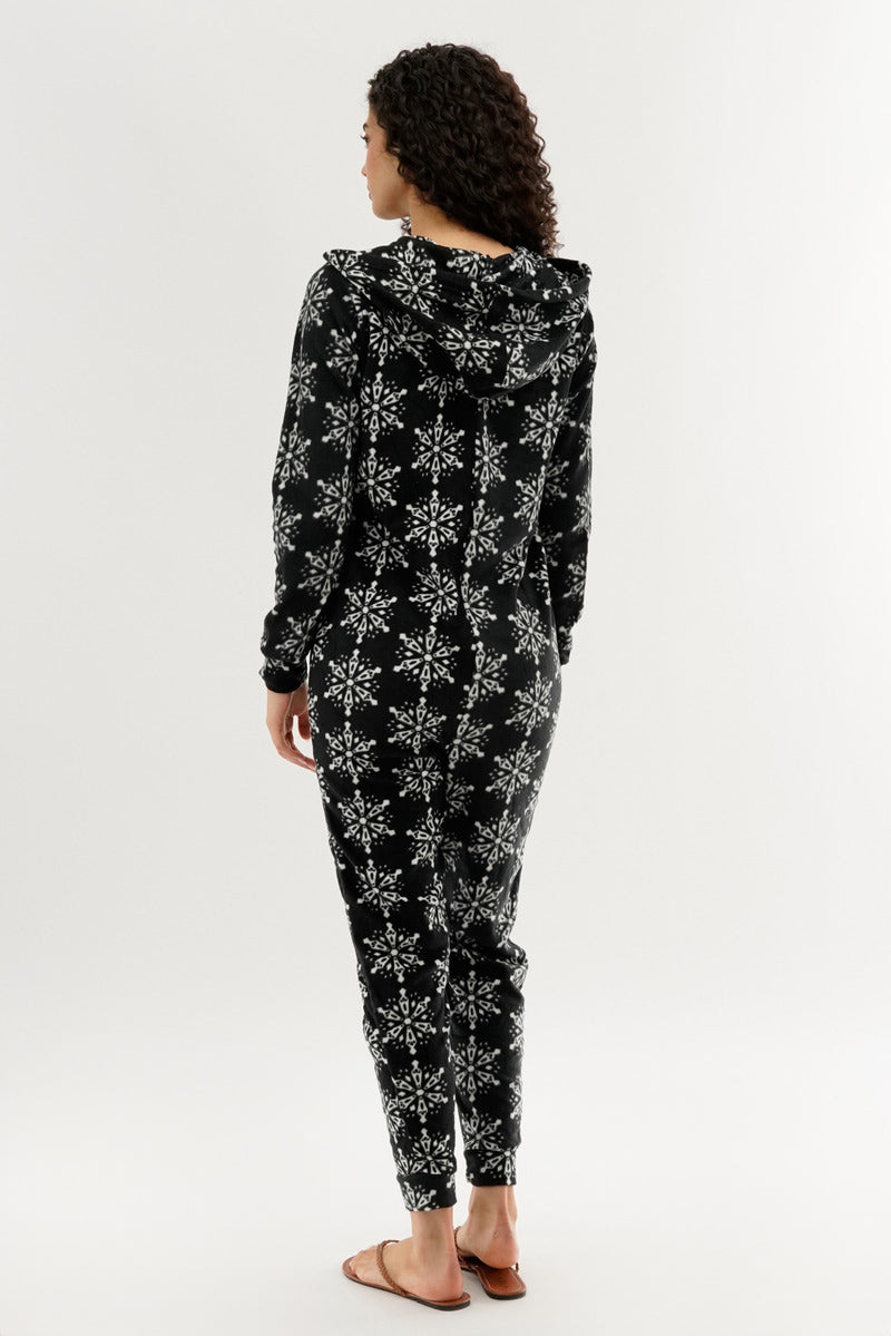 Canada Weather Gear Festive Print Fleece Onesie - Black