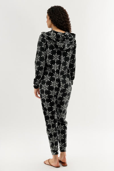 Canada Weather Gear Festive Print Fleece Onesie - Black