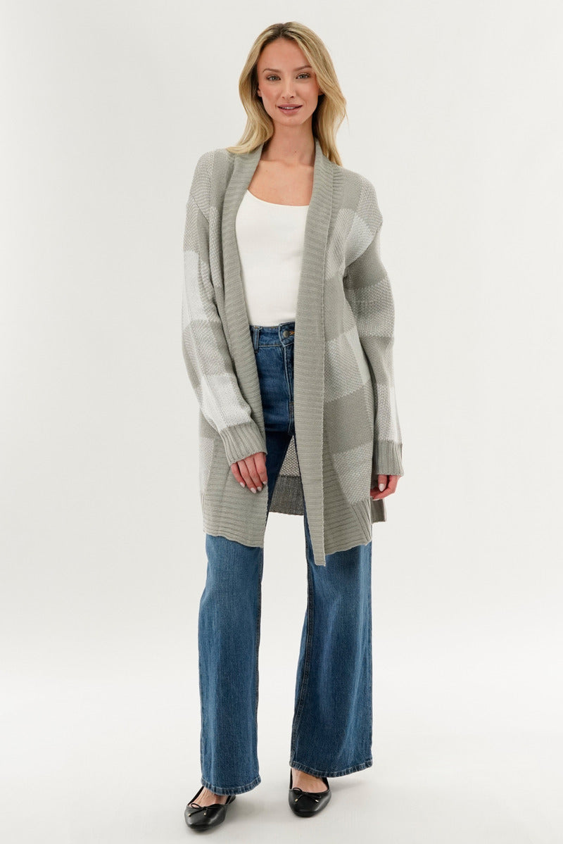 Canada Weather Gear Plaid Knit Fold Over Cardigan - Grey - Womens Cardigans - Fairweather