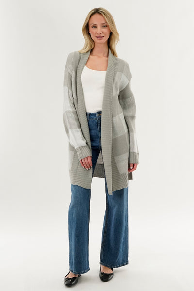 Canada Weather Gear Plaid Knit Fold Over Cardigan - Grey - Womens Cardigans - Fairweather