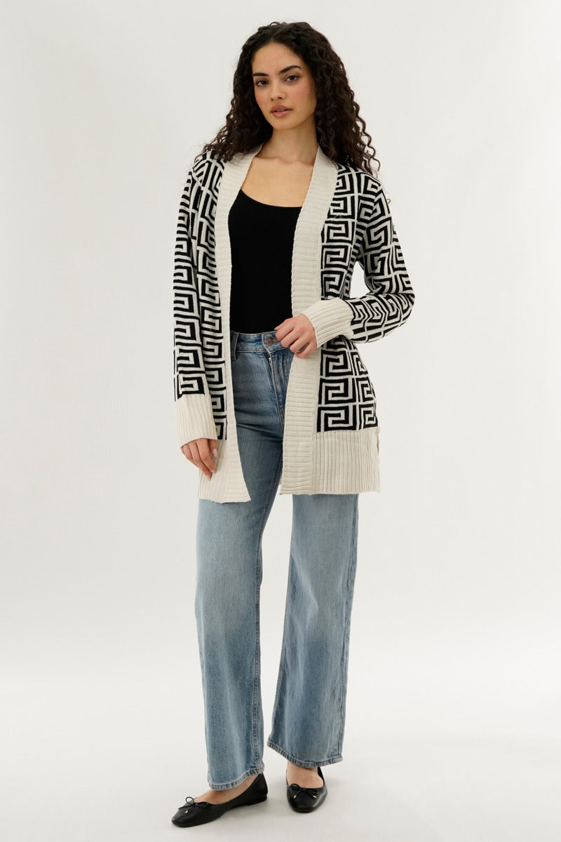 Beechers Brook Long Printed Open Cardigan - Cream - Womens Cardigans - Fairweather