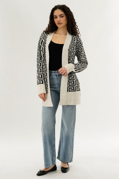 Beechers Brook Long Printed Open Cardigan - Cream - Womens Cardigans - Fairweather