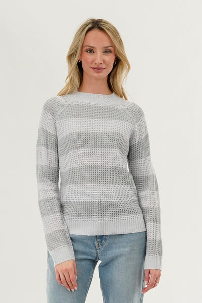 International INC Company Striped Knit Crewneck Pullover Sweater - Grey - Womens Pullover Sweaters - Fairweather