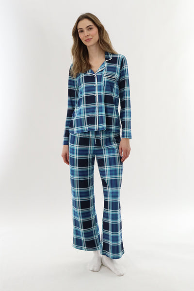 Canada Weather Gear Long Sleeve Button Up Pajama Top - Blue - Womens Pajamas - Fairweather