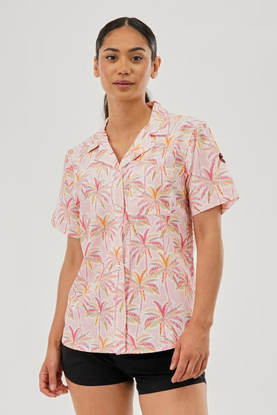 Canada Weather Gear Printed Short Sleeve Button Up Shirt - Pink - Womens Shirts & Blouses - Fairweather
