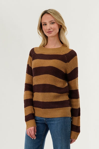 International INC Company Striped Knit Crewneck Pullover Sweater - Brown - Womens Pullover Sweaters - Fairweather