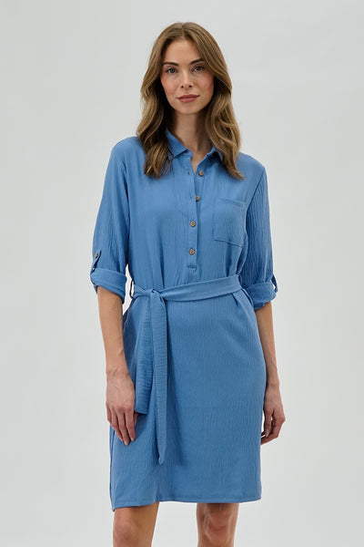 Urbanology Belted Button Up Day Dress - Blue - Womens Day Dresses - Fairweather