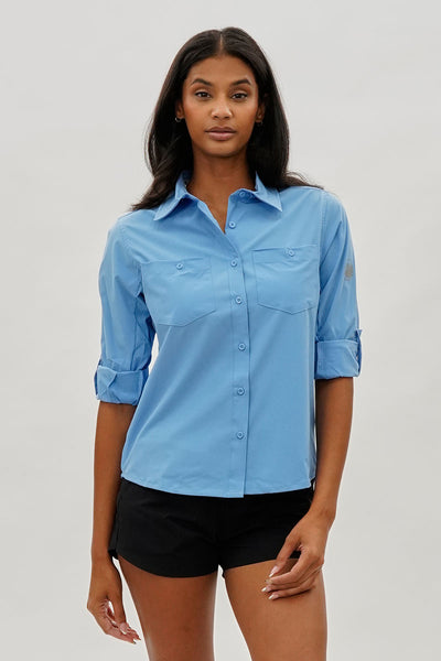 Canada Weather Gear Button Up Utility Shirt - Blue - Womens Shirts & Blouses - Fairweather