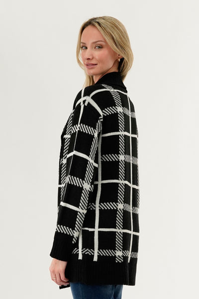 Canada Weather Gear Plaid Fold Over Wrap Cardigan - Black - Womens Cardigans - Fairweather