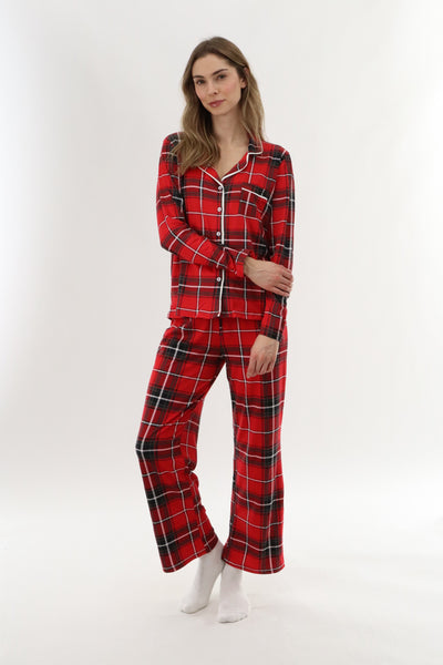 Canada Weather Gear Long Sleeve Button Up Pajama Top - Red - Womens Pajamas - Fairweather