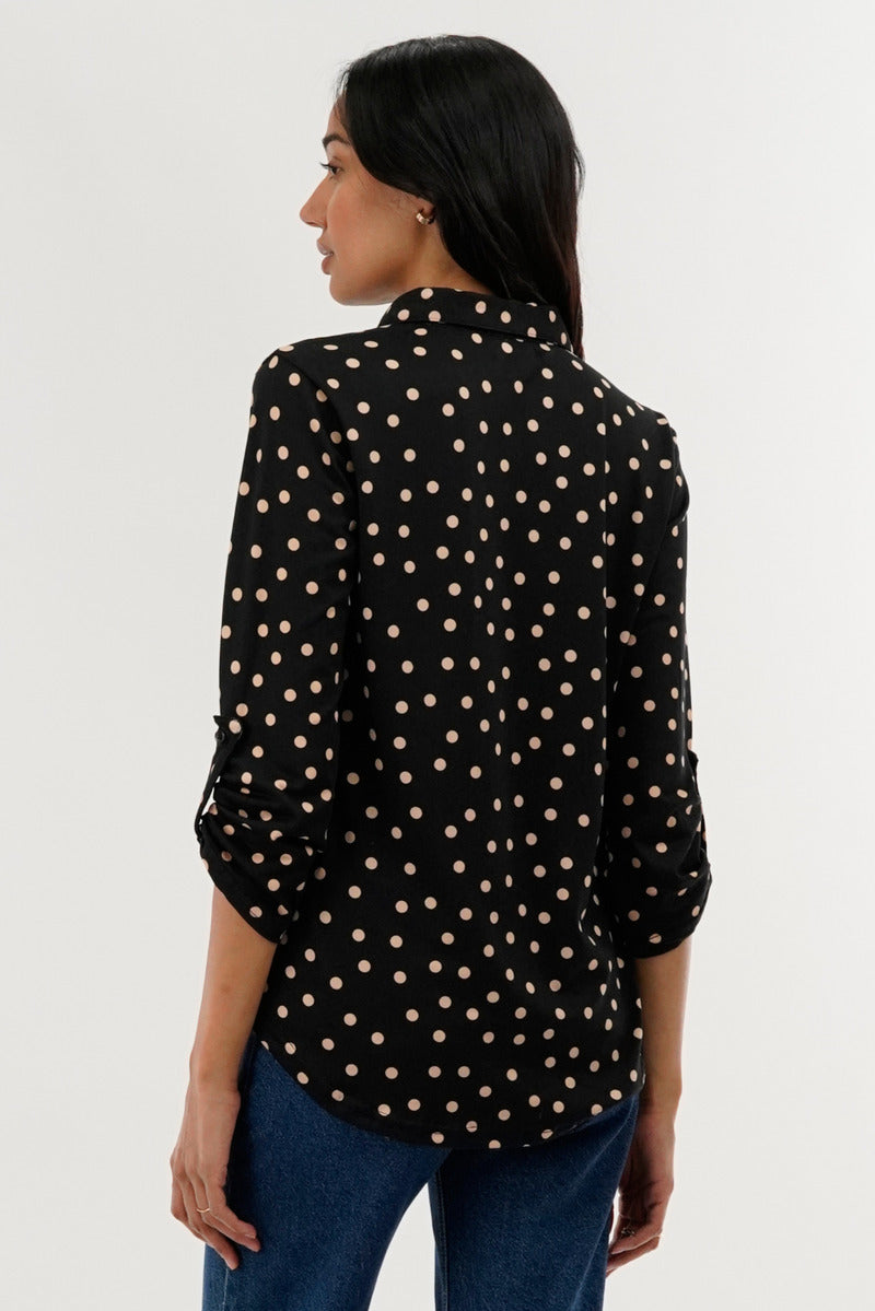 International INC Company Polka Dot Pattern Button Down Shirt - Black - Womens Shirts & Blouses - Fairweather