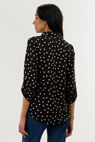 International INC Company Polka Dot Pattern Button Down Shirt - Black - Womens Shirts & Blouses - Fairweather
