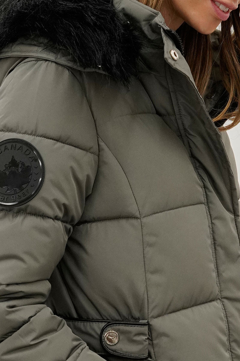 Parka longue doublée de fausse fourrure Canada Weather Gear - Olive