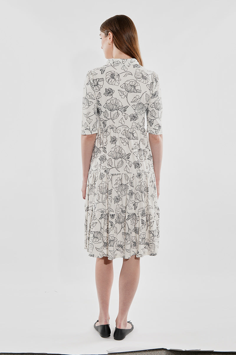 International INC Company Floral Tiered Henley Day Dress - Cream