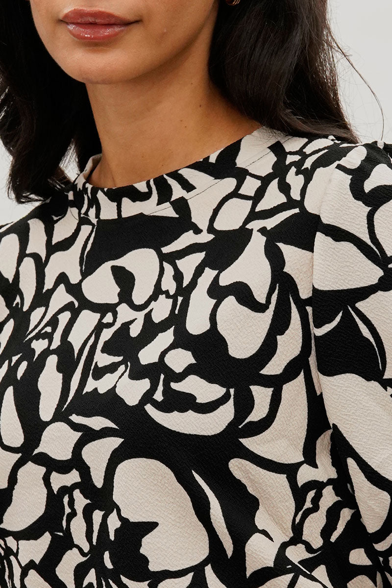 Runaway Bay Printed Smocked Hem Blouse - Black - Womens Shirts & Blouses - Fairweather