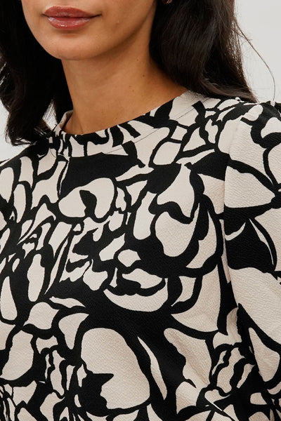 Runaway Bay Printed Smocked Hem Blouse - Black - Womens Shirts & Blouses - Fairweather