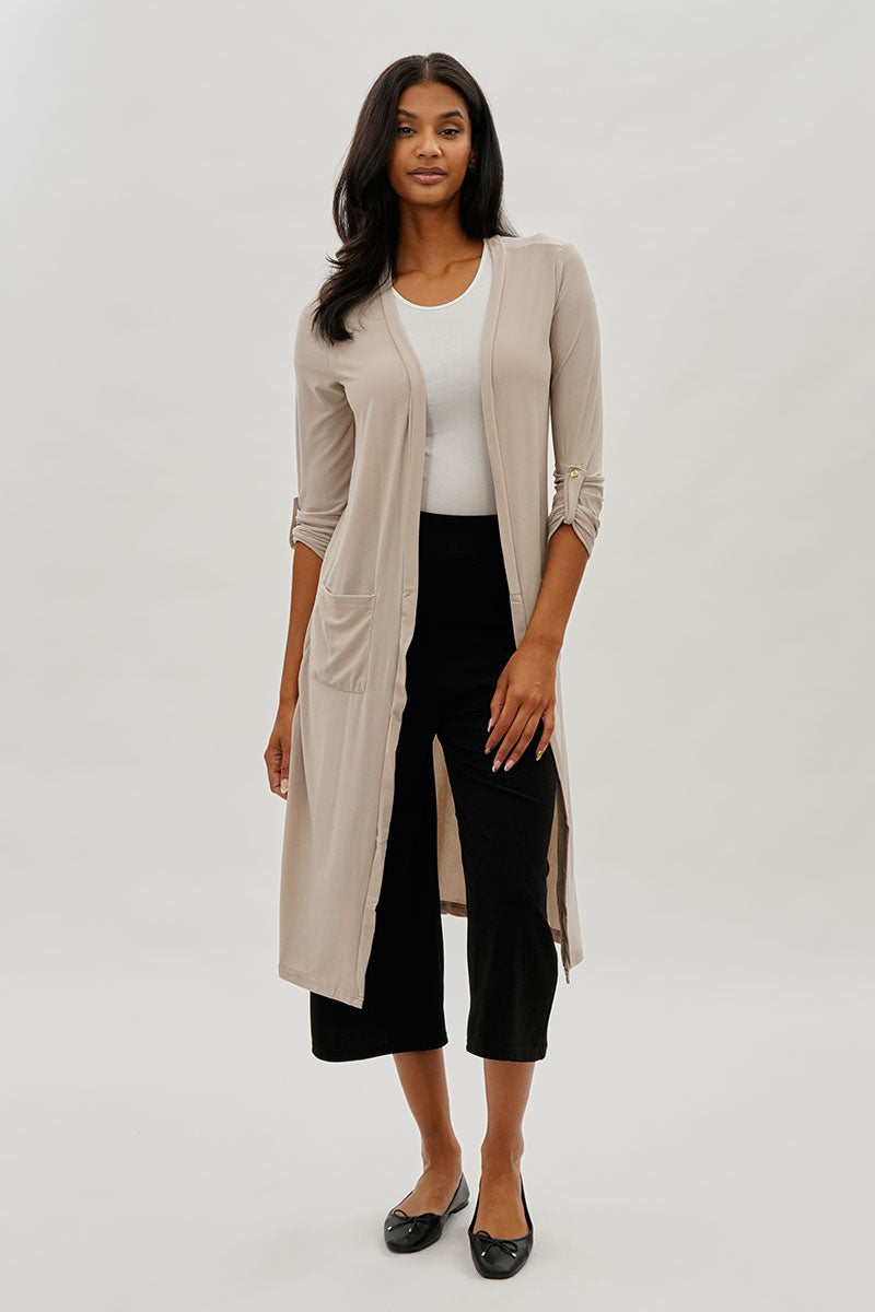 Limite Open Front Lightweight Duster Cardigan - Beige