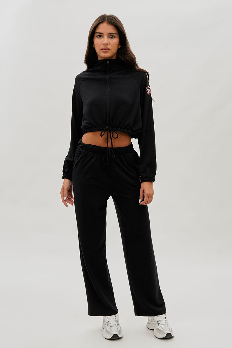 Fahrenheit Cropped Drawstring Lightweight Jacket - Black - Womens Long Sleeve Tops - Fairweather