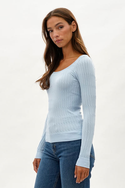 International INC Company Ribbed Scoop Neck Long Sleeve Top - Blue - Womens Long Sleeve Tops - Fairweather