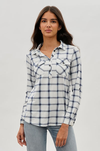 Urbanology Plaid Button Down Shirt - White - Womens Shirts & Blouses - Fairweather