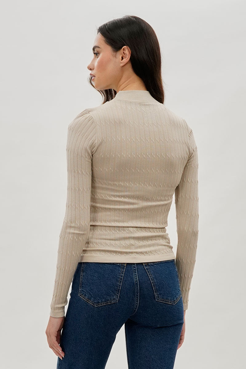 International INC Company Ribbed Mock Neck Long Sleeve Top - Cream - Womens Long Sleeve Tops - Fairweather