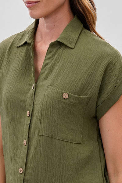 Sylexchange Vintage Short Sleeve Button Down Shirt - Olive - Womens Shirts & Blouses - Fairweather